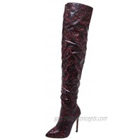 Stupmary Woman Over The Knee High Boots Pointed Toe Snake Print Thigh High Heeled Bootie