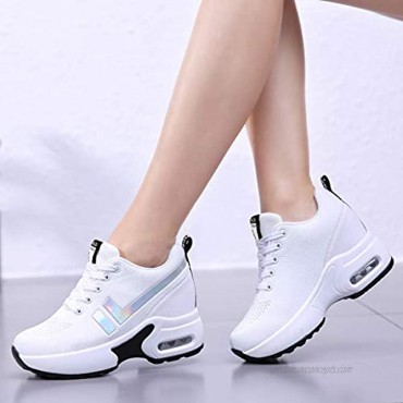 AONEGOLD Womens Knit Platform Hidden Wedges Sneaker High Top Athletic Walking Shoes High Heel Mesh Fashion