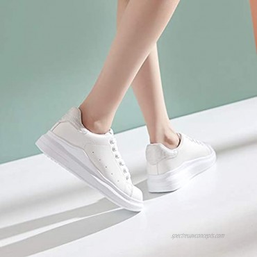 ZGR Women’s Fashion Sneakers White PU Leather Platform Sneaker for Women Lace Up Walking Shoes