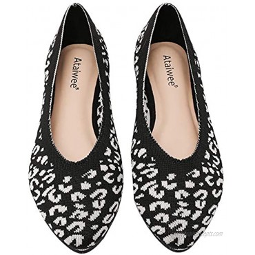 Ataiwee Women Wide Width Flat Shoes Fashion Soft Cute Slip on Walking Shoes.