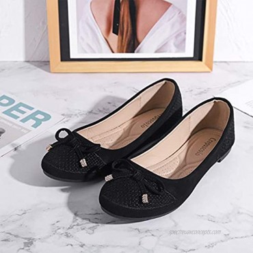 CREPUSCOLO Ballet Flats for Women Flat Shoes Classic Bowknot Womens Shoes Round Toe Comfort Slip-on Casual Walking Shoes