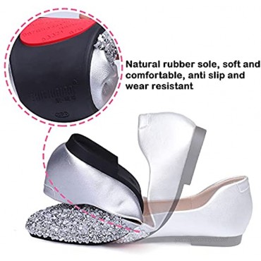 GZXTFDC Women's Flat Shoes Square Rhinestone Fashion Sequin Slip on Soft Bottom Leather Dress Shoes Walking Driving Ballet Wedding Shoes for Bride Low Heel
