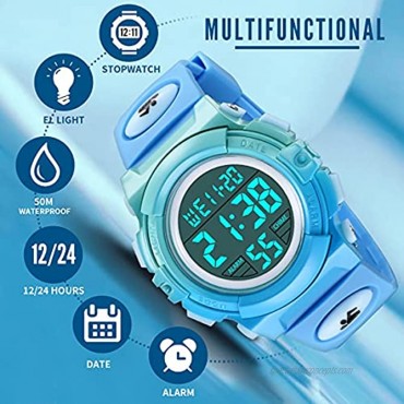 Kids Watch,Boys Watch for 6-15 Year Old Boys,Digital Sport Outdoor Multifunctional Chronograph LED 50 M Waterproof Alarm Calendar Analog Watch for Children with Silicone Band