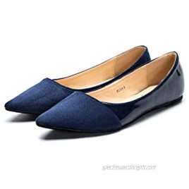 Mila Lady Flora Stylish Suede Patent PU Pointed Toe Comfort Slip On Ballet Dressy Flats Shoes for Women