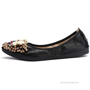 Stylein Women Ballet Flats Rhinestone Bee Ballerina Shoes Foldable Sparkly Comfort Slip on Flat Shoes
