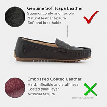 Parfeying Women's Leather Slip on Moccasin Memory Foam Padded Arch Support Driving Loafer Flat Shoes