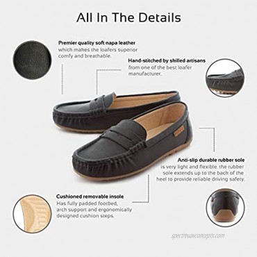 Parfeying Women's Leather Slip on Moccasin Memory Foam Padded Arch Support Driving Loafer Flat Shoes