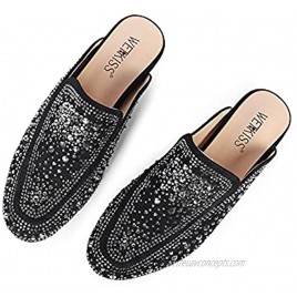wetkiss Studded Mules for Women Rivet Flats Loafer Gold Chain Casual Shoes Slip on Women's Slide Sandals Slipers