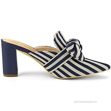 Allegra K Women's Stripe Bow Pointed Toe Block Heel Slides Mules
