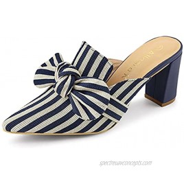 Allegra K Women's Stripe Bow Pointed Toe Block Heel Slides Mules