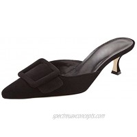 Divanne Heeled Mules for Women Pointed Toe Slingback Pumps Buckle Kitten Heels Mules Slides Backless Dress Sandals