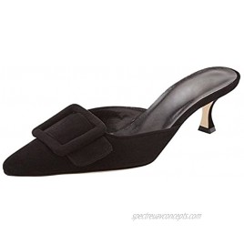 Divanne Heeled Mules for Women Pointed Toe Slingback Pumps Buckle Kitten Heels Mules Slides Backless Dress Sandals