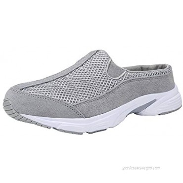 FANTURE Womens Mesh Breathable Casual Sneakers Clog Mule Ultra Lightweight Slip on Walking Shoes Genuine Suede Leather U420Sneaker077-Light Grey-06-37