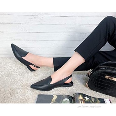 FEVERSOLE Pointed Toe Casual Slingback Flat Mules Women's Fashion Buckle Strap Slide Summer Slippers