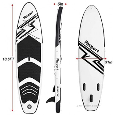 FBSPORT Premium Inflatable Stand Up Paddle Board 6 inches Thick with SUP Accessories & Carry Bag | Wide Stance Surf Control Non-Slip Deck Leash Paddle and Pump Standing Boat for Youth & Adult