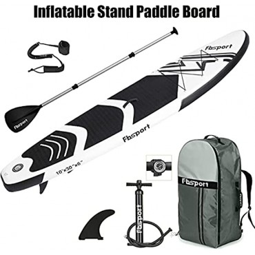 FBSPORT Premium Inflatable Stand Up Paddle Board 6 inches Thick with SUP Accessories & Carry Bag | Wide Stance Surf Control Non-Slip Deck Leash Paddle and Pump Standing Boat for Youth & Adult