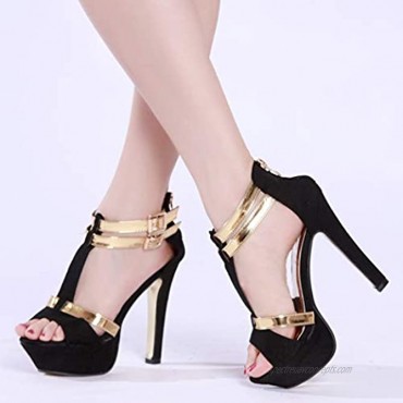 GATUXUS Open Toe Women Platform High Heel Shoes Strappy Pump for Party Prom