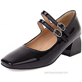 Hello Shero Women Mary Jane Dress Shoes Comfortable Low Block Heels Square Toe Patent Leather Pumps Dancing Dating Office