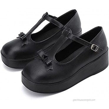 MSKFZEK Women Fashion Platform Goth Mary Jane Lolita Shoes Buckle Strap Thick Heel Vintage Chunky Punk Pumps
