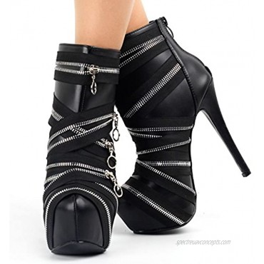 Show Story Punk Black Zip Gothic Platform Stiletto Ankle Bootie Boots,LF80845