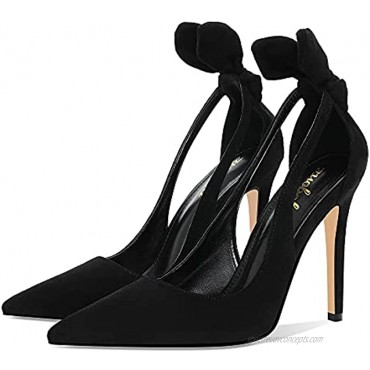 YOWMNS Vintage Women's Bow Pointed Toe Stiletto High Heel Pumps Sexy Comfortable Slip On D'Orsay Party Evening Wedding Pump Back Dress Shoes