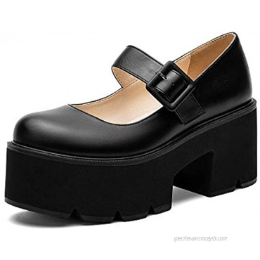 ZUQIN Womens Chunky Block Heel Round Toe Ankle Strap Goth Concise MaryJanesOxford Platform Shoes Kawaii Vintage Comfort School Cosplay Lolita Dress Pumps
