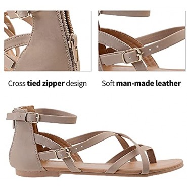 DECIMEN Womens Summer Strappy Flat Sandals Adjustable Casual Open Toe Slingback Gladiator Sandals