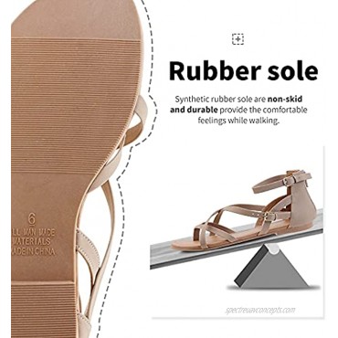 DECIMEN Womens Summer Strappy Flat Sandals Adjustable Casual Open Toe Slingback Gladiator Sandals