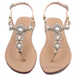 Flat Sandals With Rhinestones For Women Flip Flop Wedding Gladiator Shoes Gold Color