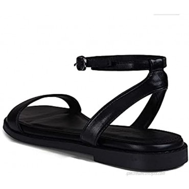 GENSHUO Women Flat Sandals,Cute Ankle Strap Adjustable Buckle Open Toe One Band Flat Sandals Dressy Shoes