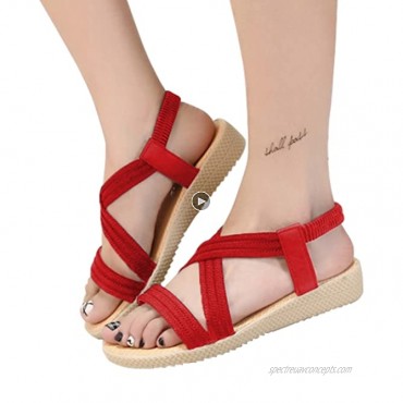 Husmeu Women's Flat Sandals for Women Casual Summer Open Toe Platform Flat Heels Comfortable Beach Sandal Shoes