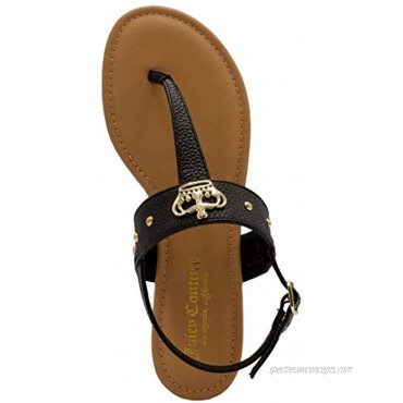 Juicy Couture Womens Flat Thong Sandals with T-Strap and Adjustable Ankle Buckle -Womens Slingback Sandal with Stylish Crown Emblem-Zing
