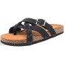 Leopard Leather Cork Footbed Sandals Cute Toe Ring Slip On Flat Slides with Adjustable Buckle For Women Casual Summer Dressy Walking Beach