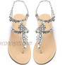 Odema Women's Crystal Diamond Flat Sandals Rhinestone Bohemia Flip Flops Beach T-Strap Shoes