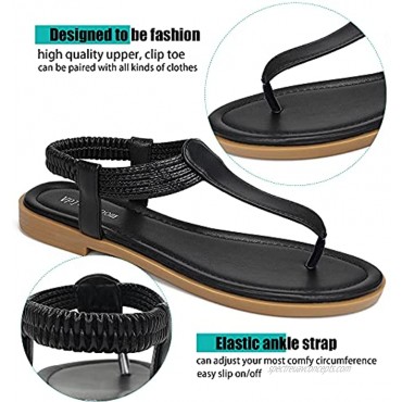 Sandals for Womens Summer Casual Comfortable Flip Flops Beach Shoes Ankle T-Strap Thong Elastic Flat Sandal