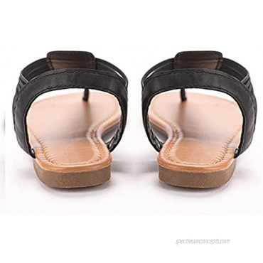 Womens Flat Sandals T-strap Thong Rhinestone Diamond Summer Flip Flops Dressy Sandals with Ankle Strap