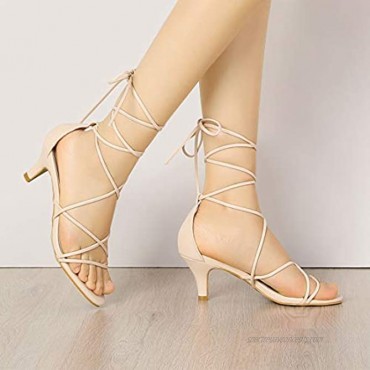 Allegra K Women's Strappy Kitten Heel Lace Up Sandals