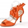 Creativesugar Women's Orange Bow Sandals Satin Dress Shoes Bridal Wedding Heels Party Show Shoes