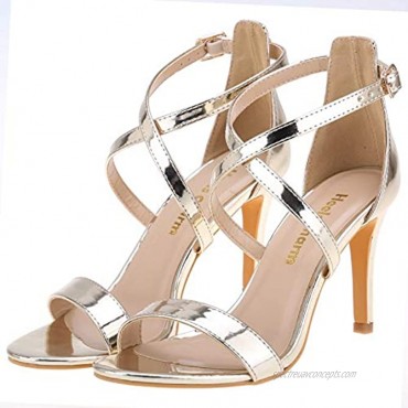Heels Charm Women's Stiletto Open Toe Cross Strappy Heeled Sandals 8.5 CM Ankle Strap High Heels Dress Dance Evening Party Working Shoes