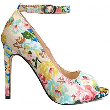 Shoe'N Tale Women's Fashion Tribe Art High Heels Blossom Painted Multicolored Peep Toe High Heel Stilettos Single Band Sandals