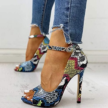 Womens Leopard Stiletto Sandal Heels High Ankle Strap Peep Toe Snake Floral Stripper D'Orsay Pumps