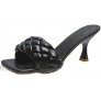 Women’s Square Open Toe Woven Mule Heeled Sandals Stiletto High Heel Slip On Quilted Leather Slides