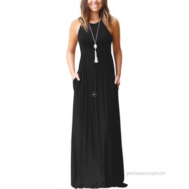 GRECERELLE Women's Sleeveless Racerback Loose Plain Maxi Dresses Casual Long Dresses with Pockets