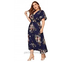 Milumia Women Plus Size Summer Floral Boho High Waist V Neck Maxi Dress