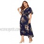 Milumia Women Plus Size Summer Floral Boho High Waist V Neck Maxi Dress