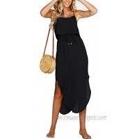 NERLEROLIAN Women's Adjustable Strappy Split Summer Beach Casual Midi Dress