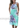 OURS Women Summer Sleeveless Floral Print Racerback Midi Sun Dresses with Pocket