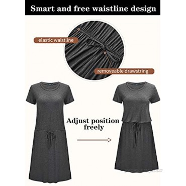 Simier Fariry Womens Adjustable Waist Line Midi Dress with Pockets