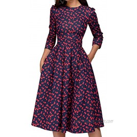 Simple Flavor Women's Floral Vintage Dress Elegant Midi Evening Dress 3 4 Sleeves