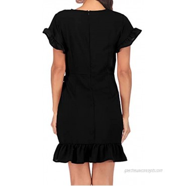 WEEPINLEE Womens Long Sleeve Round Neck Ruffles Wrap Dresses Party Dress